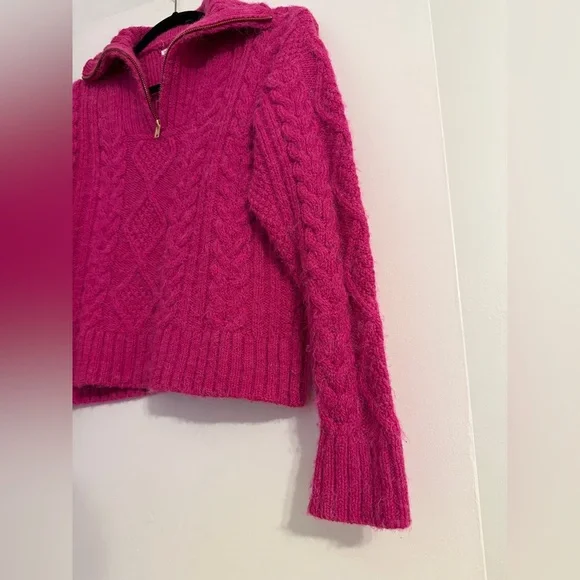 ANTHROPOLOGIE Cable Knit Fishermen 1/4 Zip Pullover Sweater Pink SIZE: XS - Picture 6 of 12